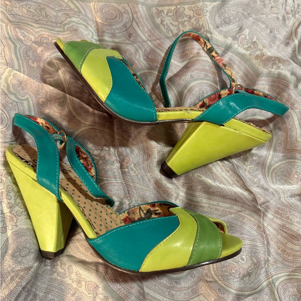 Bettie Page Vibrant Green and Teal Wedges